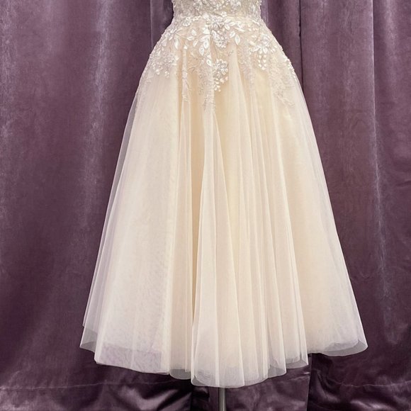 OFF WHITE PROM PARTY WEDDING BRIDAL FORMAL A-LINE ROSE-FILLED TEA DRESS A1026S - Picture 8 of 10